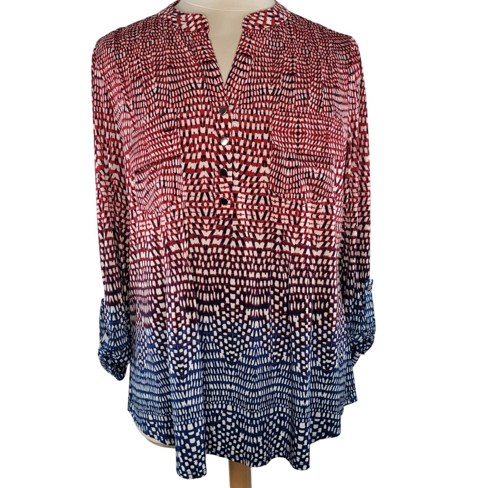 J.T.B. Woman Red, White & Blue Ombre Split-Neck Blouse